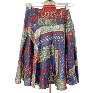 Lauren Ralph Lauren Silk Flare Skirt Abstract Multicolor Print Size 6P Boho Lux
